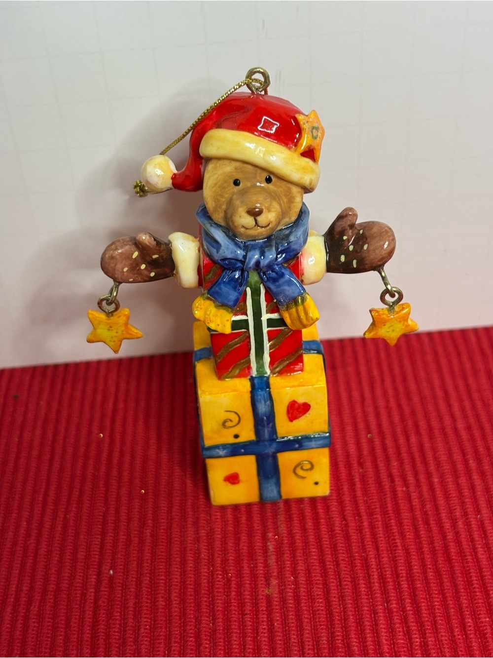 Christmas Teddy Ornament in Red, Yellow and Blue - Kids Toys